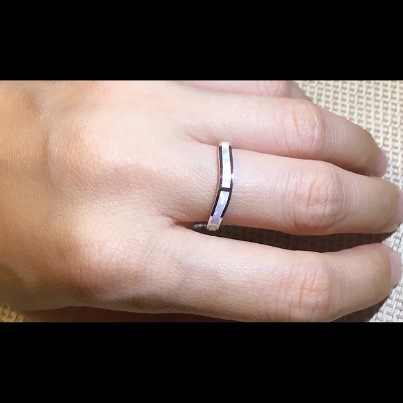 Opal ring band sterling silver ring with gemstone - Picture 2 of 4